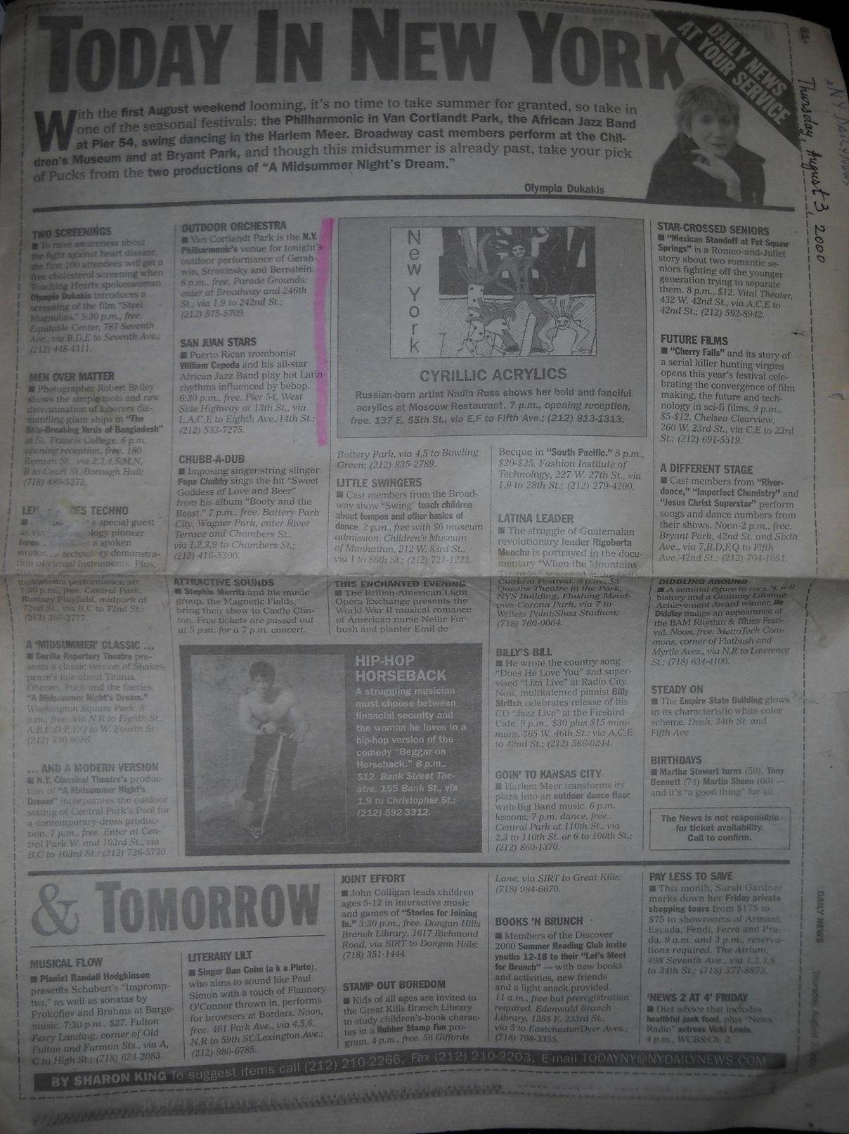 About Nadia Russ art in "New York Daily News" newspaper, 2000 About Nadia Russ art in "New York Daily News" newspaper, 2000