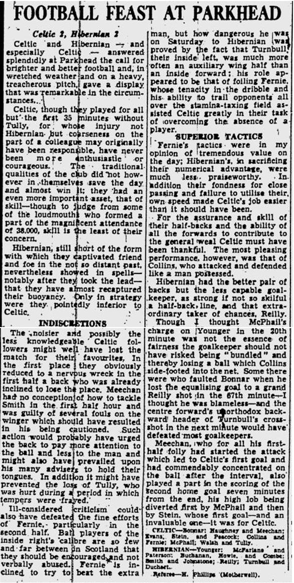 celtic v Hibernian, League, November 1953; Glasgow Herald