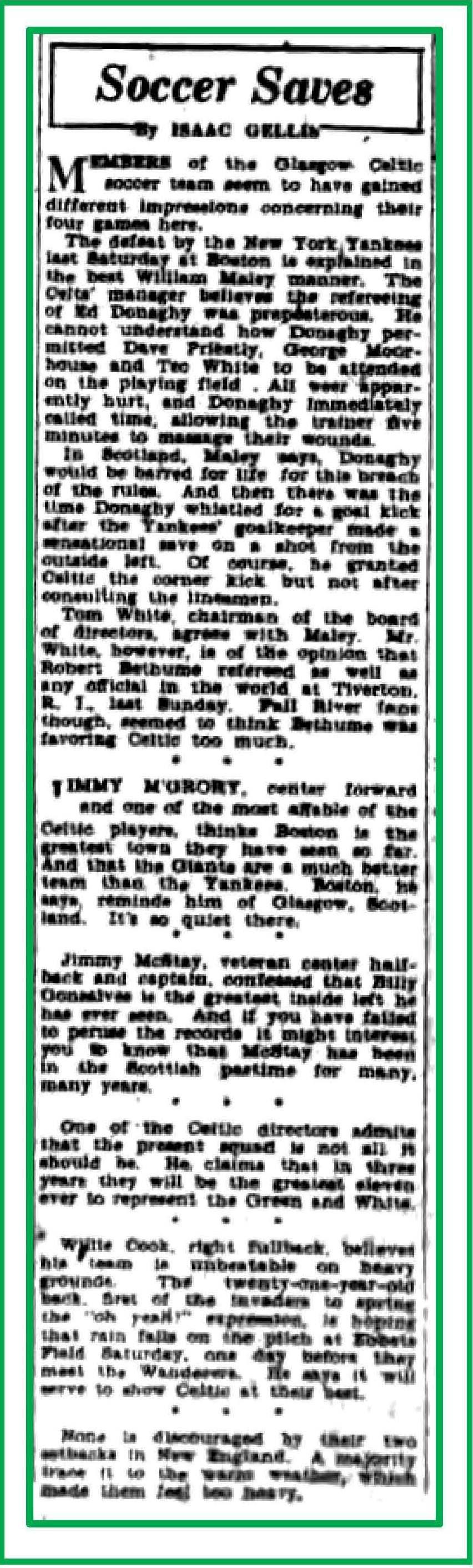 Soccer Saves by Isaac Gellis, New York Evening Post 1931