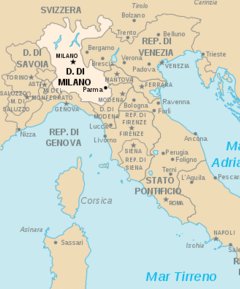 Map of Italy - Duchy of Milan highlighted Map of Italy - Duchy of Milan highlighted