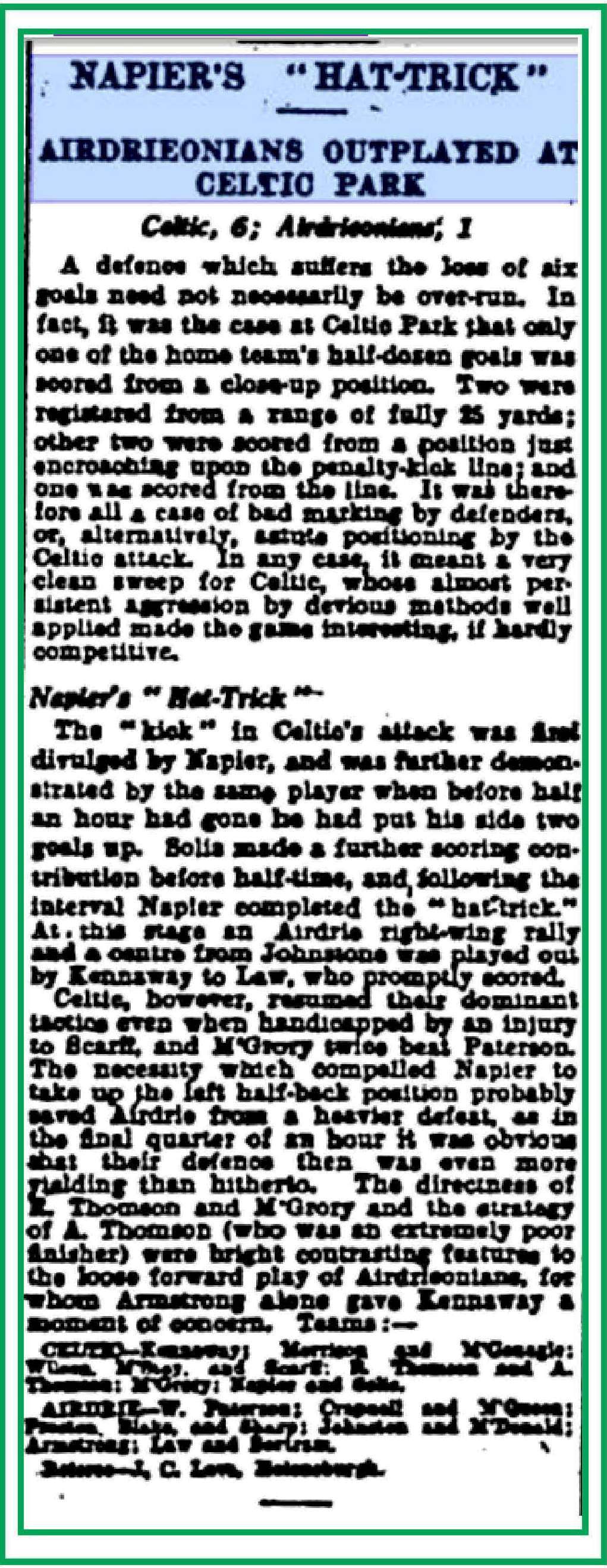 Celtic v Airdrie Dec 1931